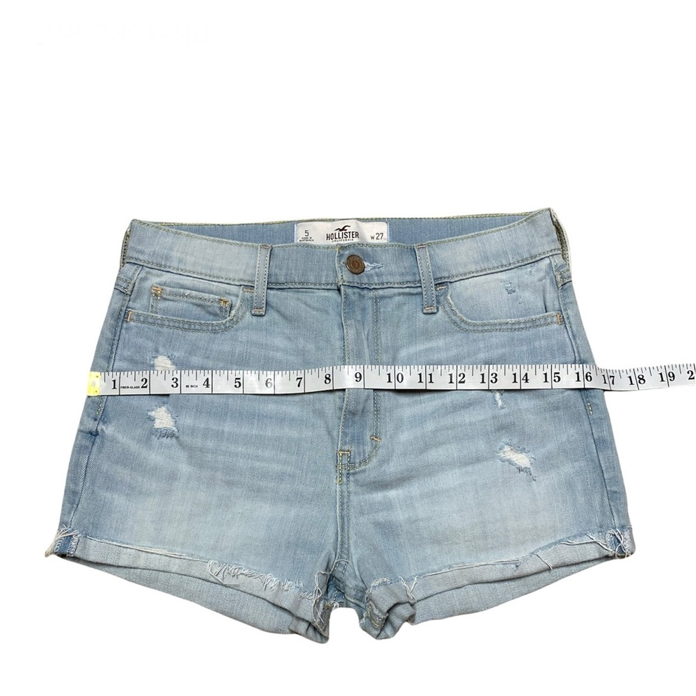 Hollister High Rise Jean Shorts Women’s 5 Light Wash Casual Distressed Denim - Picture 5 of 12